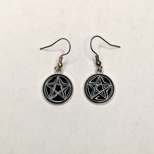 Silver and Black Pentagram Earrings